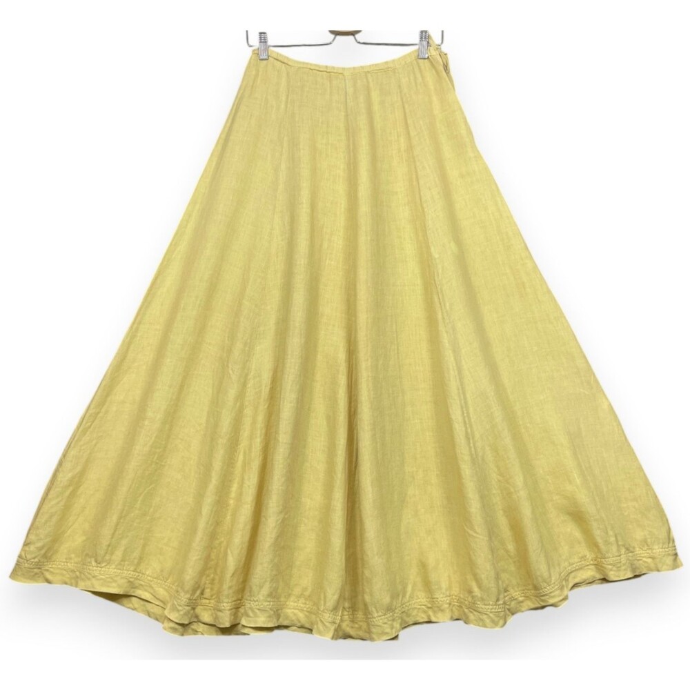CP Shades Linen Maxi Skirt Womens S Yellow Flared Boho Cottagecore Elastic USA
